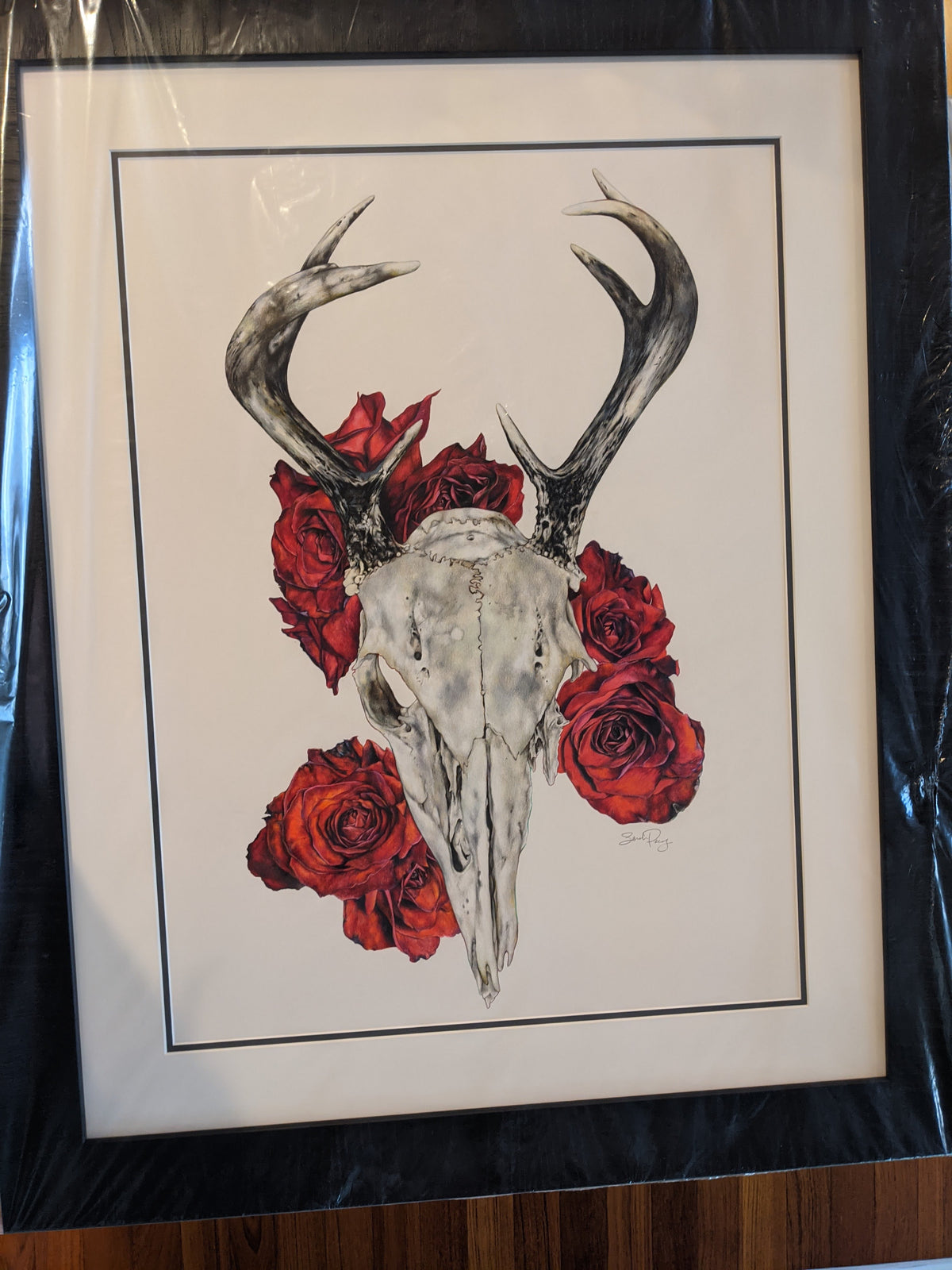 Deer Skull with Red Roses